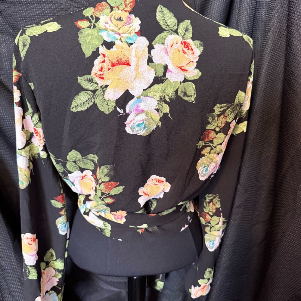 Fashion Nova Black Floral Wrap Blouse - Picture 3 of 6